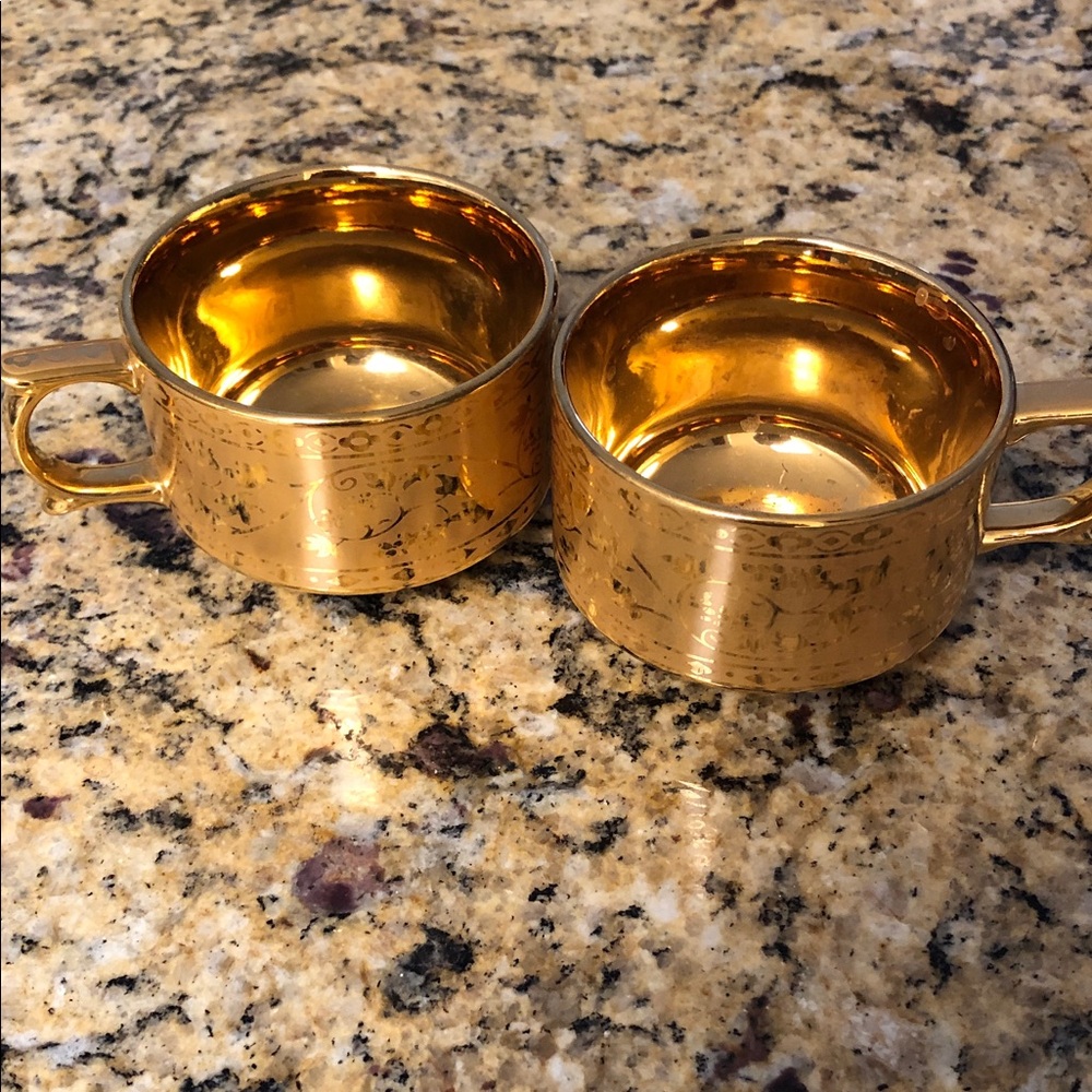Lord Glory 24kt Gold Encrusted/Overlay Set Of 2 Fine China Teacups Hand Etched